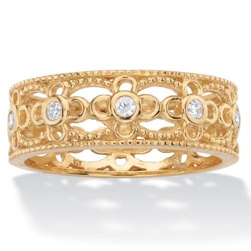 Round Cubic Zirconia Filigree Eternity Ring .25 TCW in 18k Yellow Gold over Sterling Silver