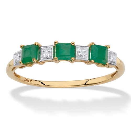 Genuine Green Emerald and Diamond Accent Princess-Cut Ring in Solid 10k Yellow Gold .67 TCW