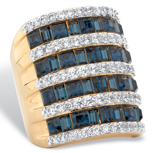 London Blue Simulated Blue Sapphire and White Cubic Zirconia Multi-Row Ring 9.18 TCW Gold-Plated