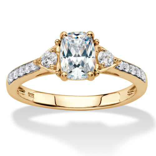 Cushion-Cut Created White Sapphire 3-Stone Promise Ring 1.70 TCW in 18k Gold-plated Sterling Silver