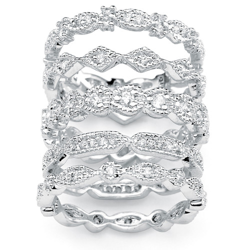 Cubic Zirconia 5-Piece Stackable Eternity Band Set 1.55 TCW in Silvertone