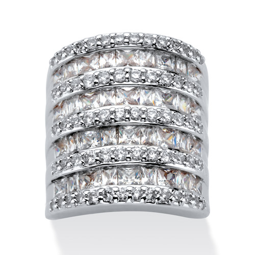 6.26 TCW Baguette-Cut and Round Cubic Zirconia Channel-Set Cocktail Ring in Silvertone