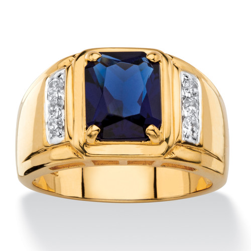 Men's 2.96 TCW Emerald-Cut Created Blue Sapphire and Genuine Diamond Classic Ring 18k Gold-Plated