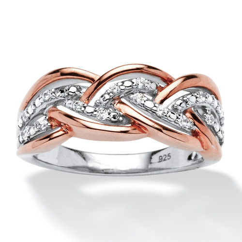 1/10 TCW Round Diamond Braid Ring in Platinum-Plated and Rose Gold-plated Sterling Silver