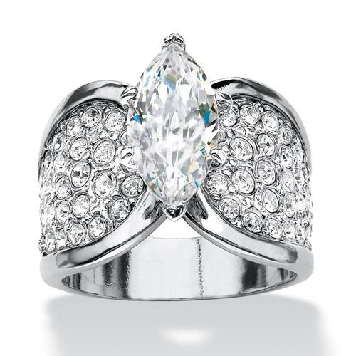 Marquise-Cut and Pave Cubic Zirconia Engagement Ring 2.48 TCW Platinum-Plated