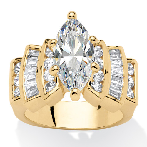 Marquise-Cut Cubic Zirconia Engagement Ring 3.63 TCW Gold-Plated