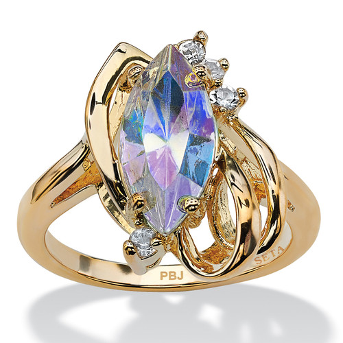 Marquise-Cut Aurora Borealis Crystal Cocktail Ring in Gold-Plated