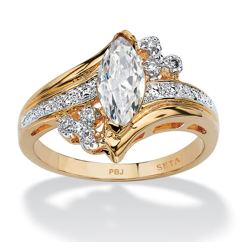 Marquise-Cut Cubic Zirconia Engagement Anniversary Ring 1.03 TCW in Gold-Plated