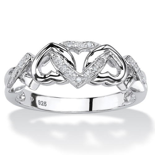 Diamond Accent Interlocking Hearts Promise Ring in Platinum-plated Sterling Silver 