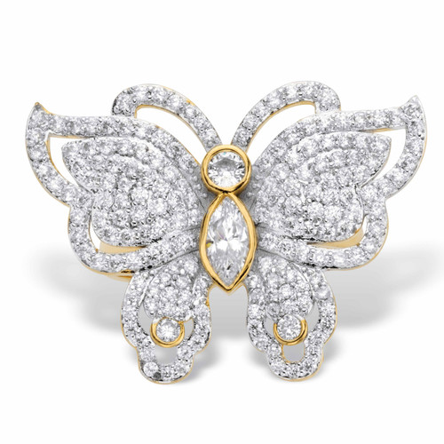 Marquise-Cut and Round Cubic Zirconia Butterfly Cocktail Ring 2.11 TCW Gold-Plated