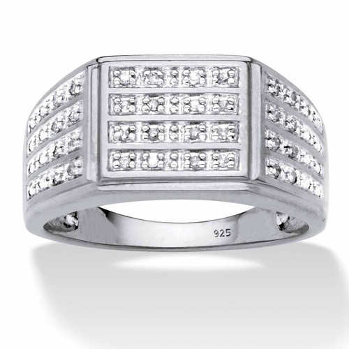 Men's Pave Diamond Multi-Row Grid Ring 1/6 TCW in Platinum-plated Sterling Silver