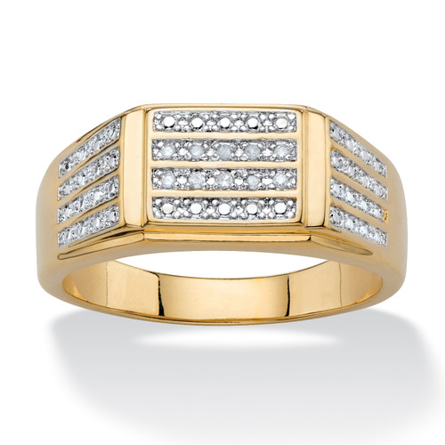 Men's White Diamond Accent Multi-Row Grid Ring Yellow Gold-Plated