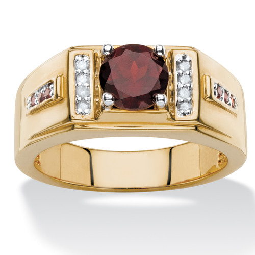 Men's 1.91 TCW Round Genuine Red Garnet and Diamond Accent Classic Ring Yellow Gold-Plated