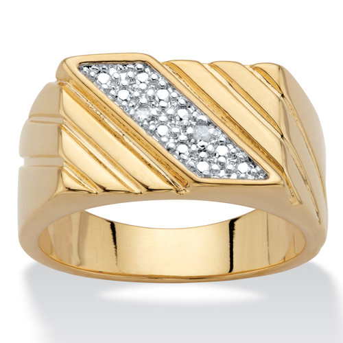 Men's Diamond Accent Gold-Plated Diagonal Grooved Ring