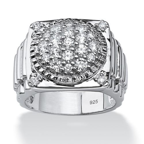 Men's 1.63 TCW Round Cubic Zirconia Ring in Platinum-plated Sterling Silver