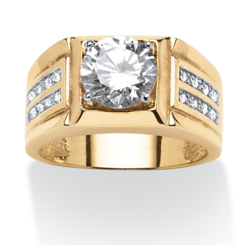 Men's 1.89 TCW Round Cubic Zirconia Ring in 18k Gold-plated Sterling Silver