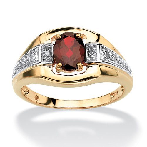 Men's Oval-Cut Garnet and Diamond Accent Ring 1.42 TCW in 18k Gold-plated Sterling Silver