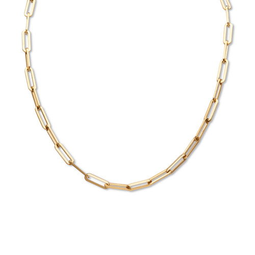 Paperclip Chain Link Necklace Gold Ion-Plated Stainless Steel 16" Length