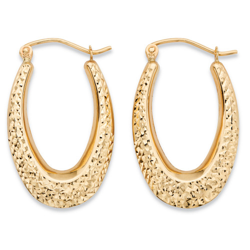Diamond-Cut Textured Oval Hoop Earrings in 10k Yellow Gold (11/16")