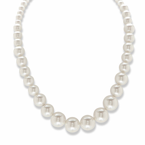 Round Cream Simulated Pearl Graduated Strand Necklace in Silvertone 16" - 19"