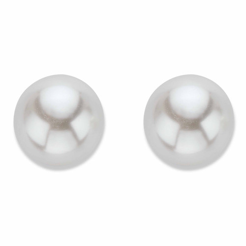 Round Cream Simulated Pearl Stud Earrings in Silvertone (12mm)