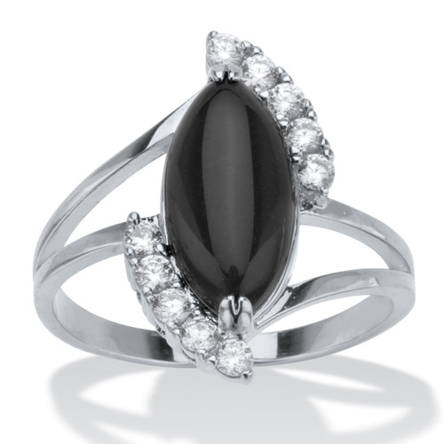 .33 TCW Cubic Zirconia and Simulated Marquise Onyx Platinum-Plated Cabochon Ring