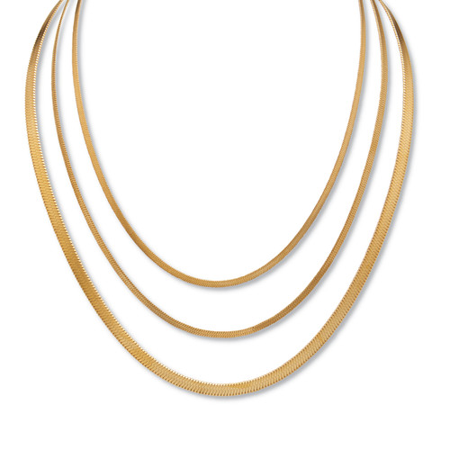 Yellow Gold Ion-Plated Stainless Steel Multistrand Herringbone Necklace 15-17.5 inch