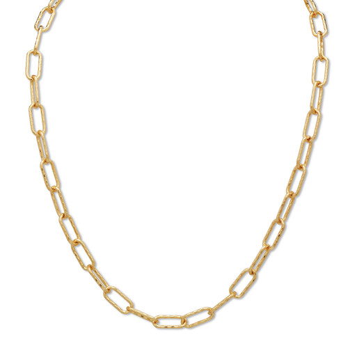 Gold Ion-Plated Stainless Steel Hammered Paperclip Necklace 20 Inch