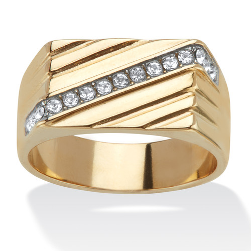 Men's Yellow Gold Ion-Plated Stainless Steel Diagonal Pave Crystal Ring