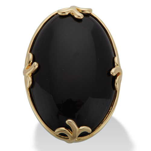 Cabochon Cut Genuine Black Agate 18k Yellow Gold-Plated Cocktail Ring