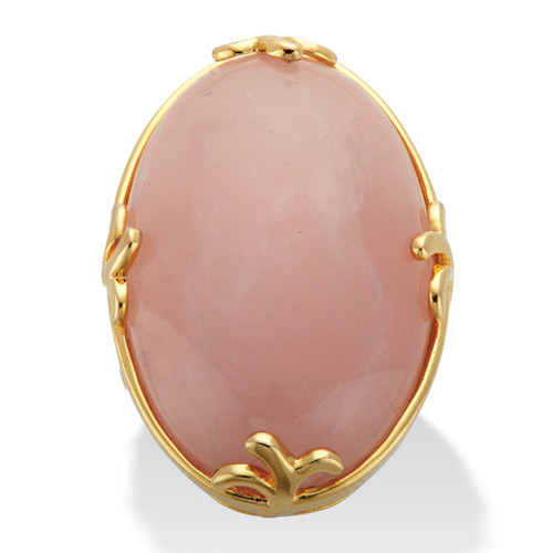 Cabochon Cut Rose Quartz 18k Yellow Gold-Plated Cocktail Ring