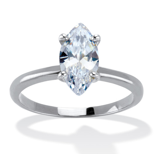 2 TCW Marquise Cubic Zirconia Silvertone Solitaire Engagement Ring