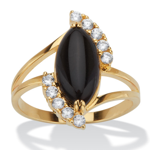 .33 TCW Cubic Zirconia and Simulated Marquise Onyx 14k Gold-Plated Cabochon Ring