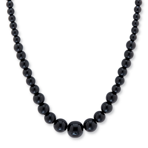 Round Black Agate Graduated Bead Necklace 18 Inch