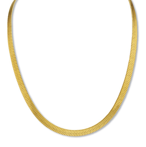 Yellow Gold Ion-Plated Stainless Steel Herringbone Chain Necklace 16-18.5 inch
