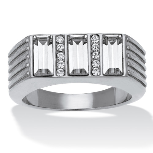 Men's Baguette Crystal Stainless Steel Pave Ring