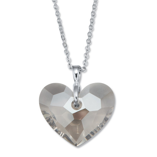 Heart Shaped Faceted Smoky Crystal Silvertone Pendant Necklace, 17-19.5 Inch
