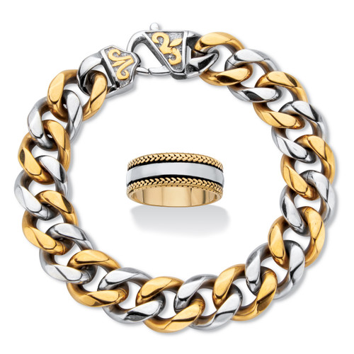 BOGO Buy Our Men's Gold Ion-Plated Stainless Steel Two-Tone Bracelet and Receive the Matching Ring FREE!
