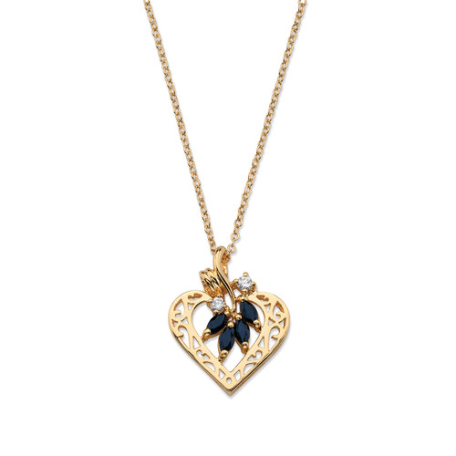 1.60 TCW Genuine Sapphire and Cubic Zirconia Heart Pendant Necklace in Yellow Gold Tone