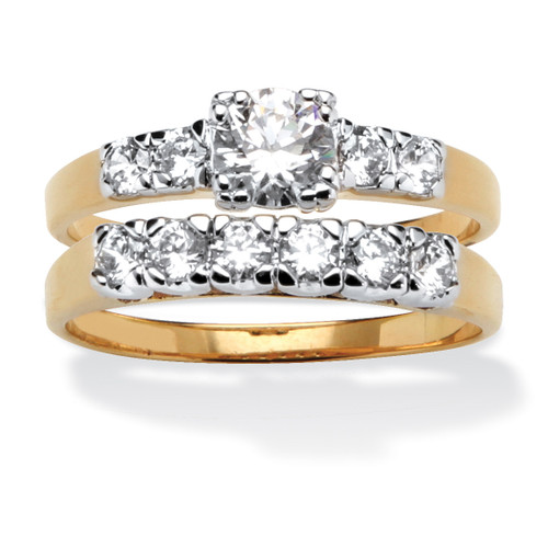 2.23 TCW Round Cubic Zirconia Yellow Gold-Plated Two-Piece Bridal Engagement Set