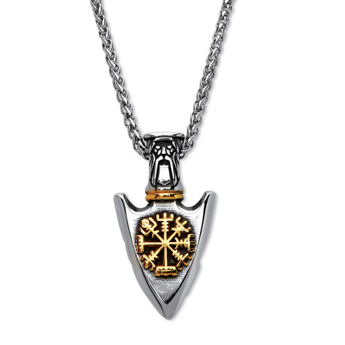Men's Yellow Gold Ion-Plated Stainless Steel Antique Style Norse Viking Arrowhead Pendant Necklace 24 inch