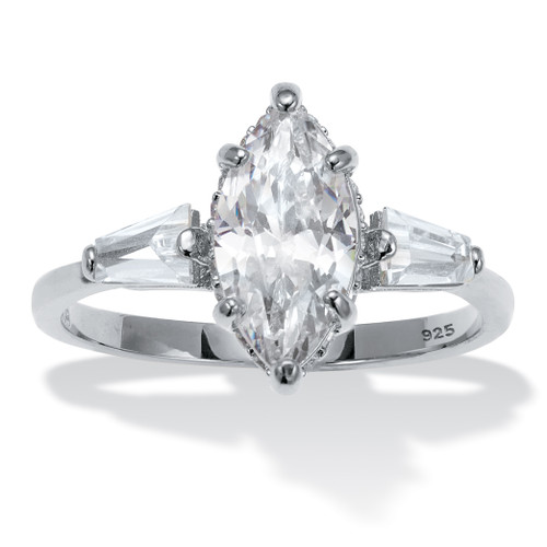 3.12 TCW Marquise With Baguettes Cubic Zirconia Platinum-Plated Sterling Silver Engagement Ring