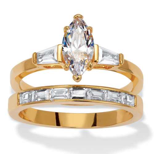 2.2 TCW Marquise Cubic Zirconia 14k Yellow Gold-Plated Bridal Ring Set