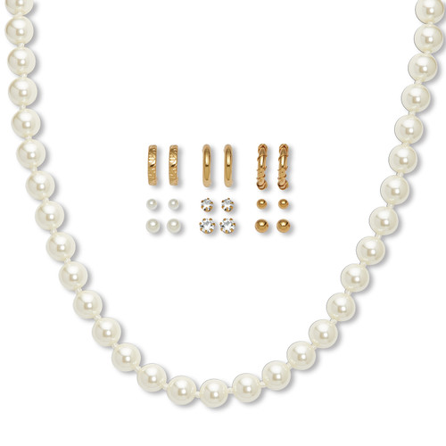Cultured Freshwater Pearl Necklace and 9 Pair Earring Set Goldtone