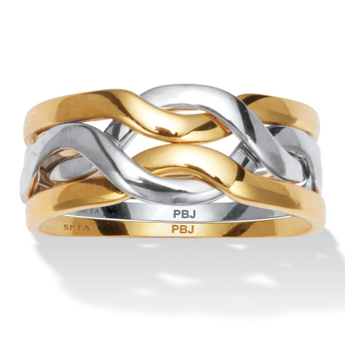 14k Yellow Gold-plated and Platinum-plated Two-tone Puzzle Ring