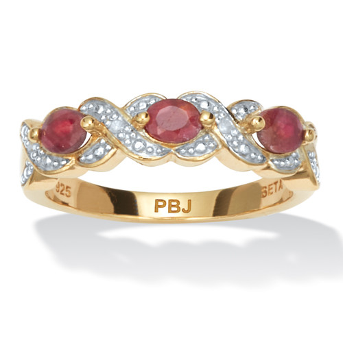 .62 TCW Oval Cut Genuine Red Ruby and Diamond Accent 18k Yellow Gold-Plated Sterling Silver Ring