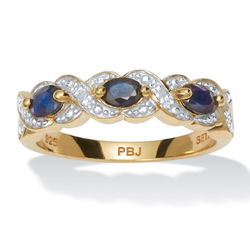 .62 TCW Oval Cut Genuine Blue Sapphire and Diamond Accent 18k Yellow Gold-Plated Sterling Silver Ring