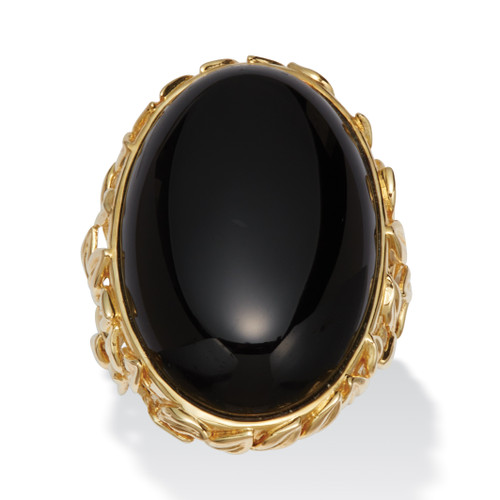 Oval Shaped Genuine Black Agate Cabochon 18k Yellow Gold Cabochon Ring