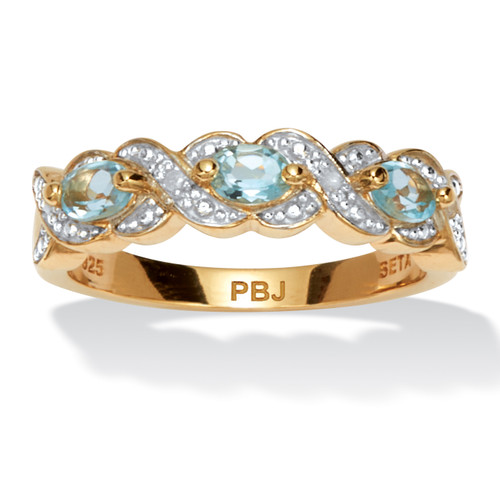 .50 TCW Genuine Oval Cut Genuine Blue Topaz and Diamond Accent 18k Yellow Gold-Plated Sterling Silver Ring