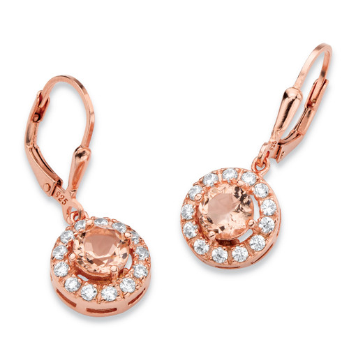 6.13 TCW Simulated Pink Morganite and Cubic Zirconia Rose Gold-Plated Sterling Silver Halo Drop Earrings